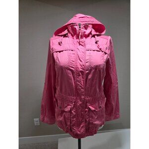 Pink Hooded Lightweight Zip-Up Jacket With Drawstring Waist & Snap Pockets
